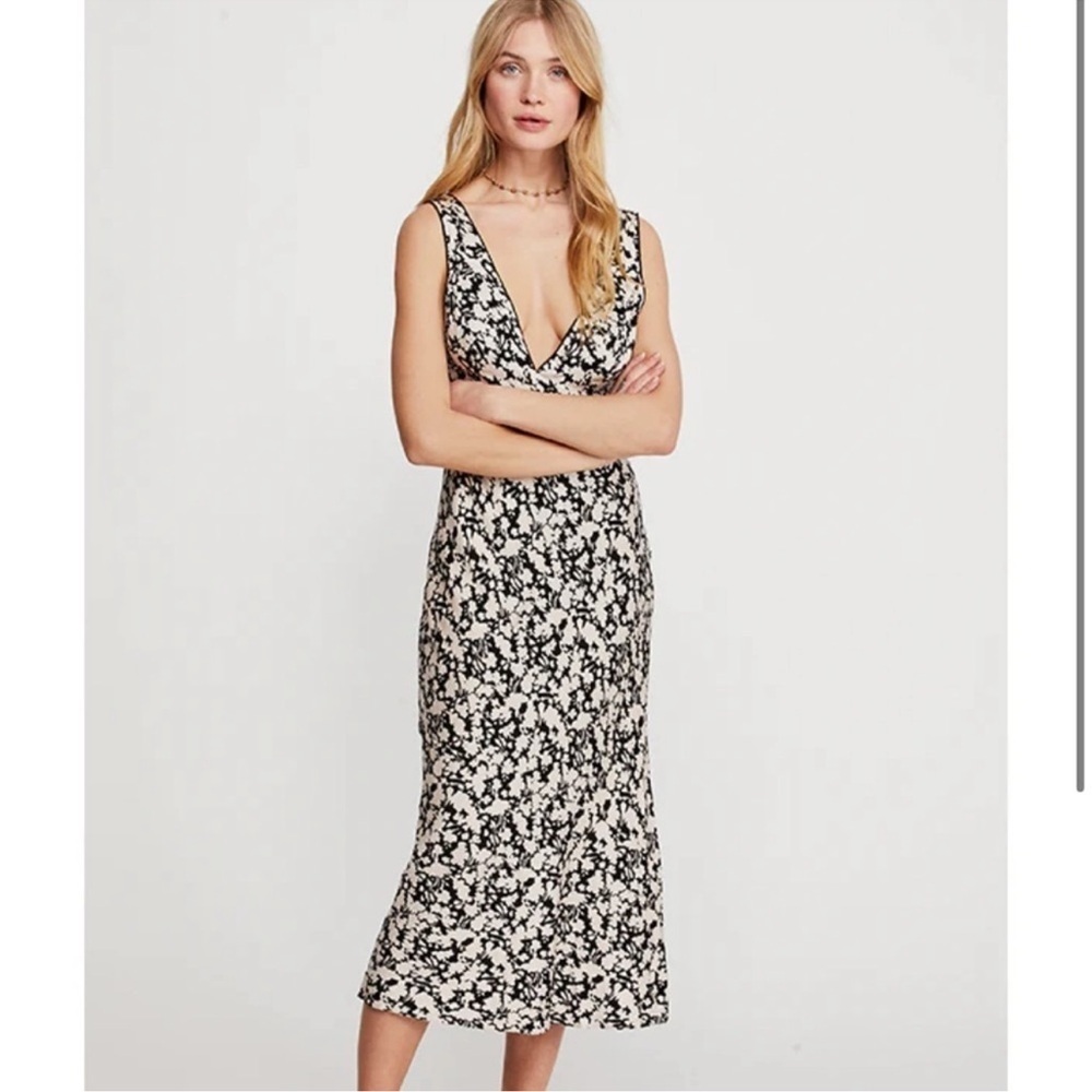 NWT Free People Oh La La Bias Midi Floral Dress Jet Combo size 2 - Picture 1 of 16